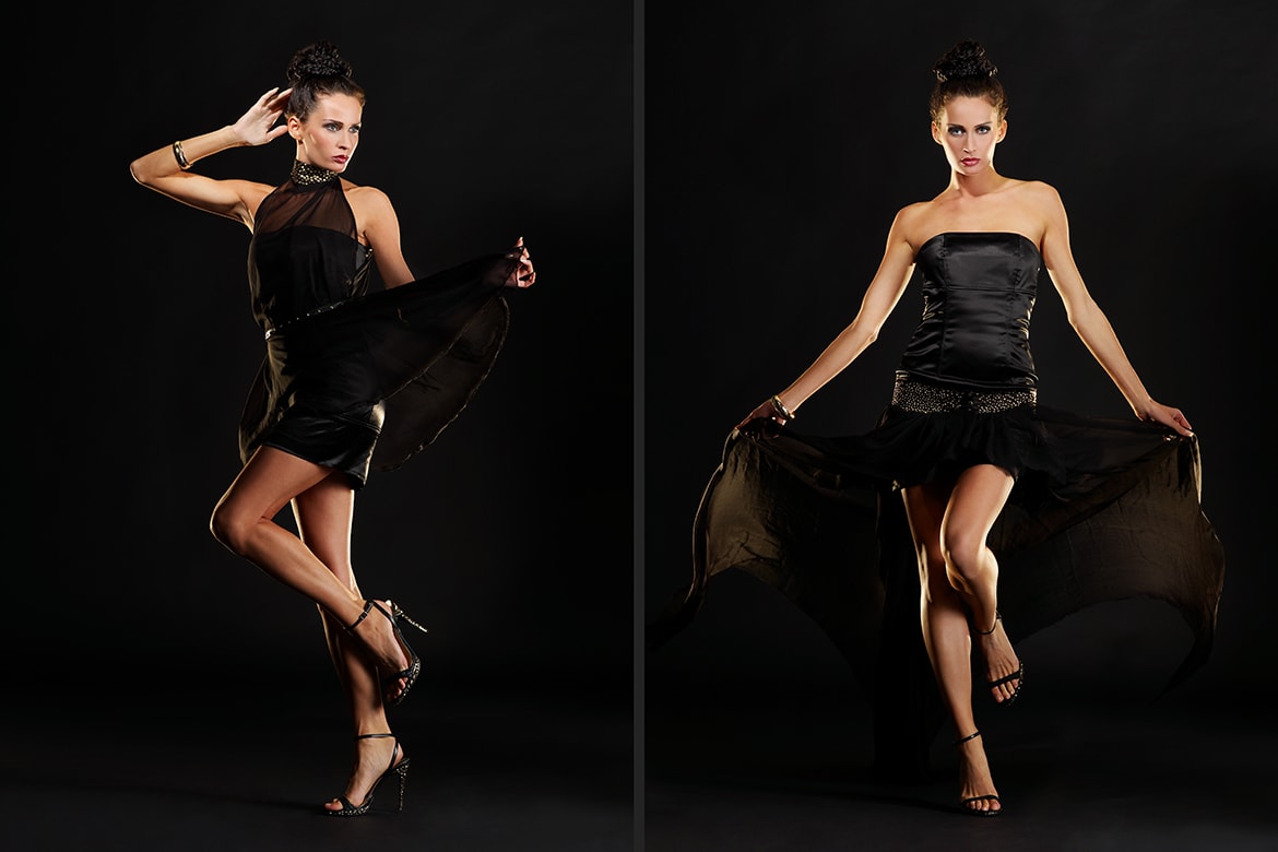 Modefotografie_photodesign michael loeffler_Model vor schwarzem Hintergrund-min